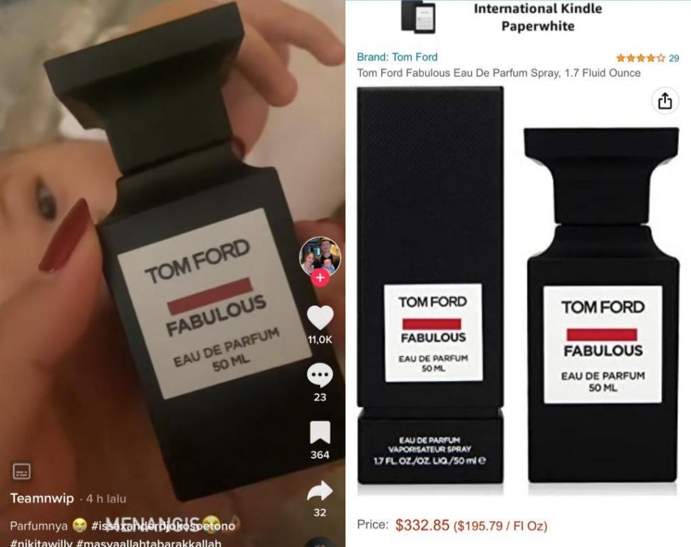 Parfum Tom Ford yang digunakan Baby Izz (Kolase TikTok/ tangakapan layar Amazon)