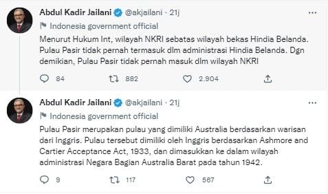 Cuitan Kemenlu soal Pulau Pasir (Twitter/akjailani)