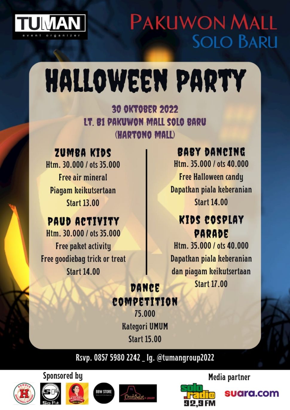 TUMAN event planner menggelar Halloween Party 2022 di Pakuwon Mall Solo Baru (Hartono Mall), Minggu (30/10/2022). [dok]