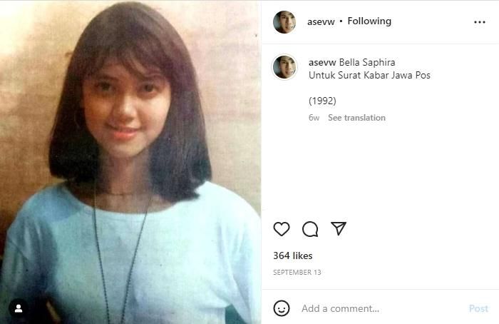 Foto muda Bella Saphira tahun 1992. (Instagram/@asevw)