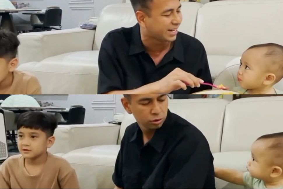 Raffi Ahmad suapi Rayyanza Cipung. (Dok. TikTok)