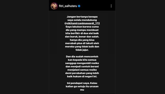 Unggahan Fitri Salhuteru. [Instragram @fitri_salhuteru]