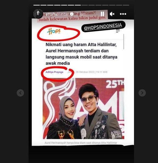 Atta Halilintar marah karena sang istri dituduh menikmati uang haram darinya, terkait kasus robot trading Net89. [Instagram]