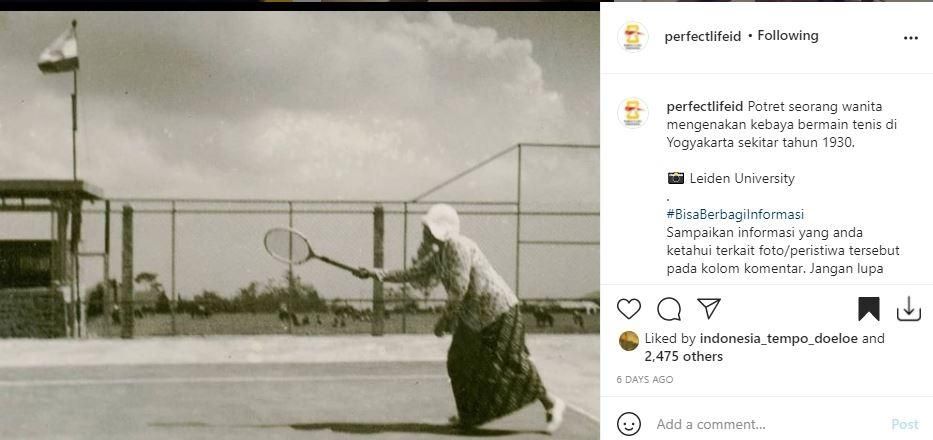 Foto jadul wanita yang tengah bermain tenis ini bikin netizen salfok. (Leiden University Libraries via Instagram/ perfectlifeid)