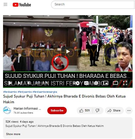 Tangkapan layar hoaks soal Bharada E divonis bebas (turnbackhoax.id)