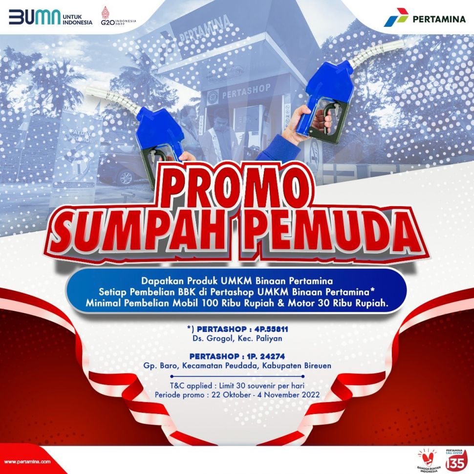 Pertamina menghadirkan Promo Sumpah Pemuda pada pembelian bahan bakar minuak (BBM) di Pertashop. [Dok Pertamina]