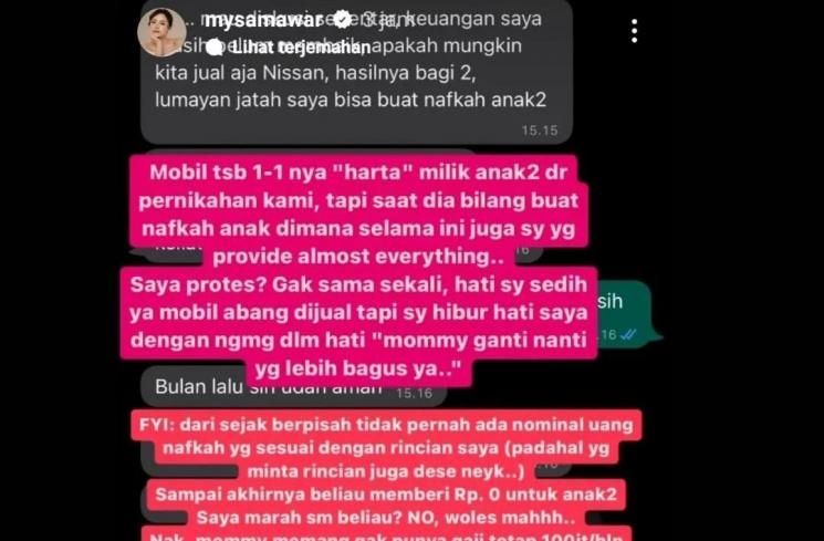 Unggahan Mawar AFI soal Steno Ricardo yang meminta untuk menjual mobil. [Instagram]