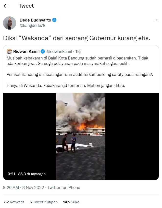 Cuitan Dede Budhyarto senggol Ridwan Kamil (Twitter/ kangdede78)