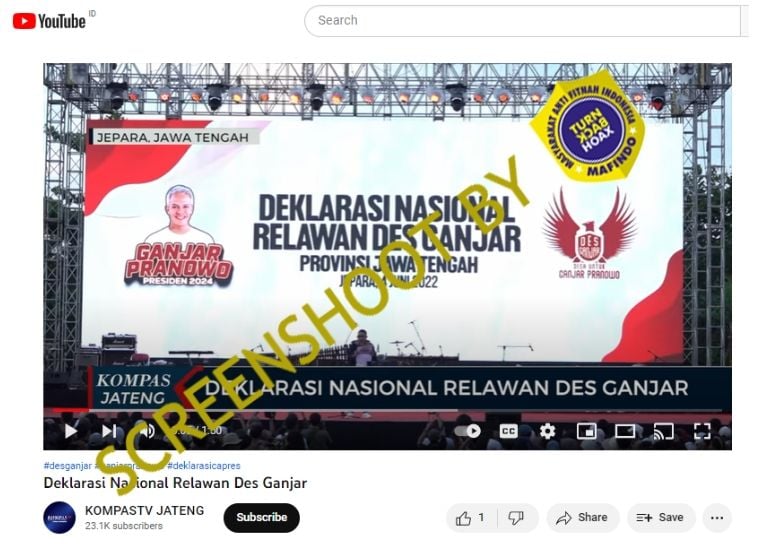 Tangkapan layar hoaks soal deklarasi Ganjar Pranowo (turnbackhoax.id)