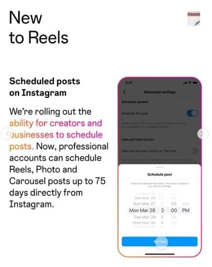 Fitur baru Instagram Reels, penjadwalan konten. [Instagram]