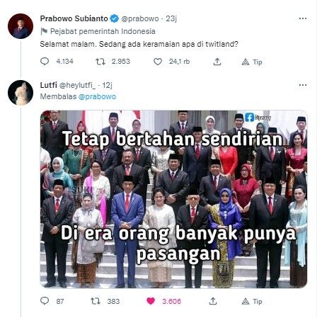 Balasan Cuitan Prabowo (twitter.com/Gerindra)