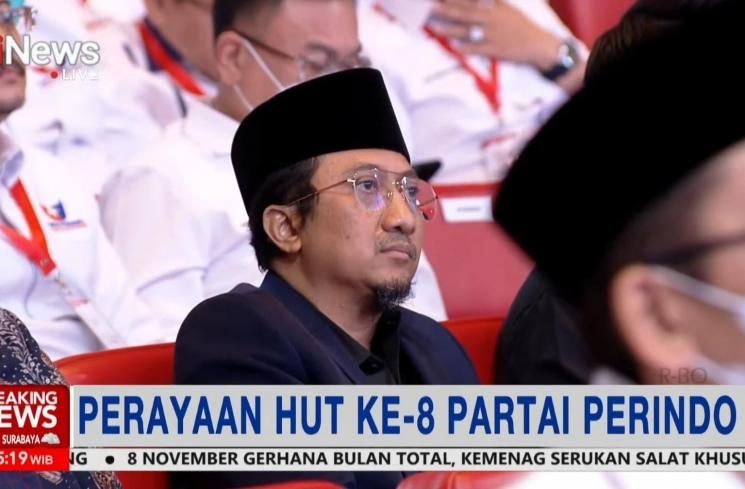 Ustaz Yusuf Mansur di acara HUT Partai Perindo. (Twitter/@txtdrimedia)