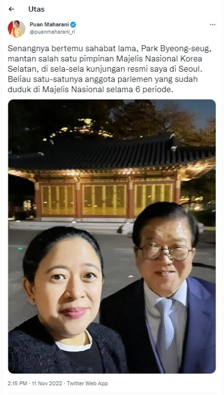 Puan Maharani dan Park Byeong Seug (Twitter/ puanmaharani_ri)