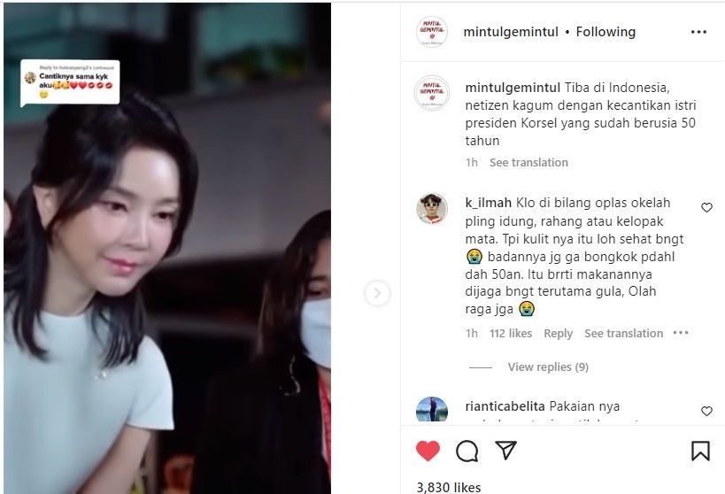 Unggahan tentang Kim Keun-hee (Instagram/mintulgemintul)