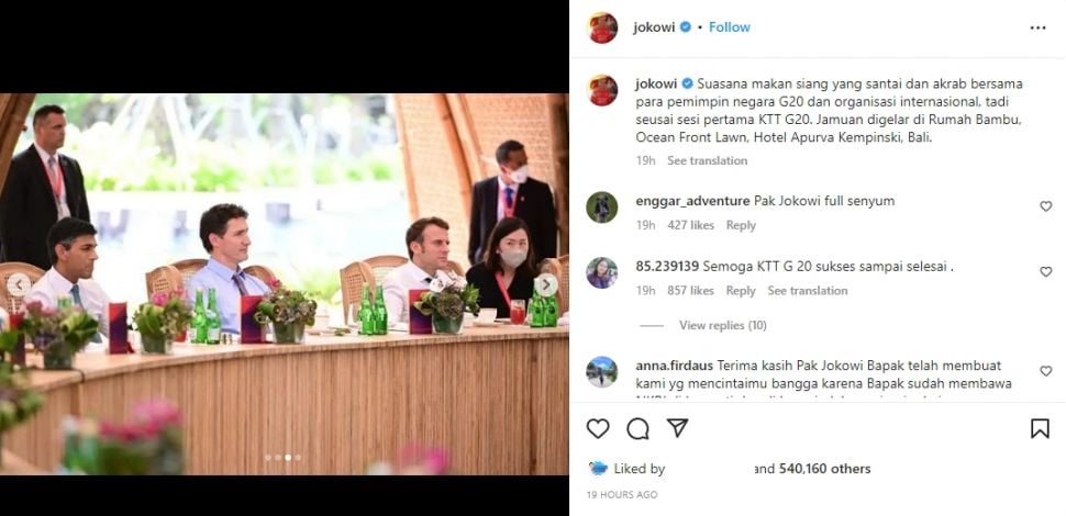 Foto asli yang diunggah oleh Jokowi tidak menunjukkan Anies di foto. (Instagram/jokowi)