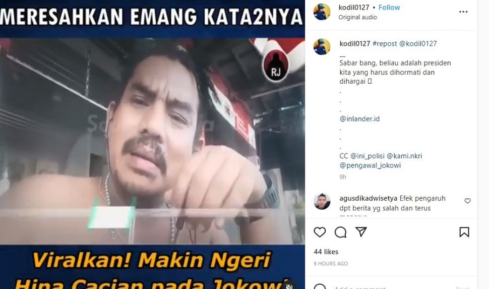 Viral Pria caci Jokowi (Instagram/kodil0127)