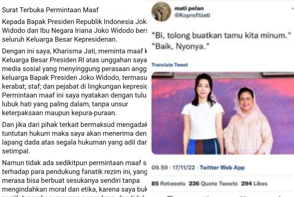 Permintaan Maaf Kharisma Jati (Facebook/KharismaJati)