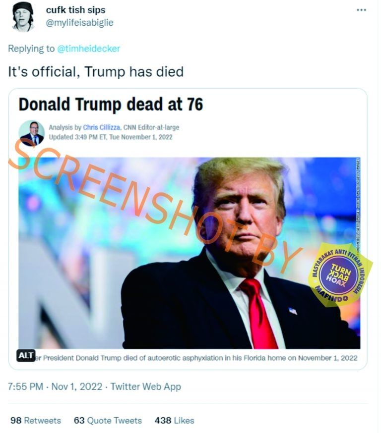 CEK FAKTA: Donald Trump Meninggal Dunia. (Turnbackhoax.id)