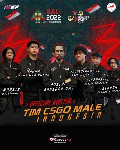 Roster Timnas Esports Indonesia untuk game CSGO putra ajang IESF World Esports Championship 2022. [Dok Garudaku]