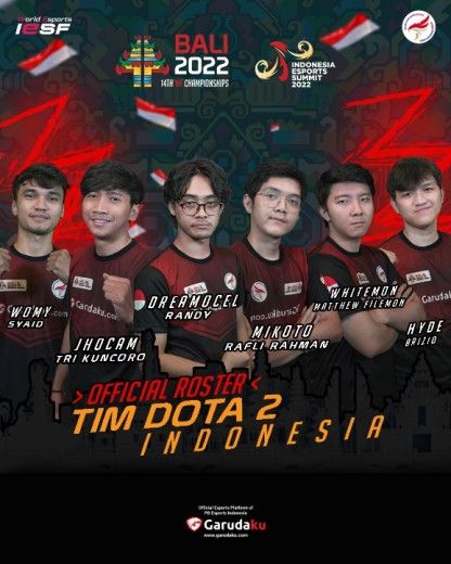 Roster Timnas Esports Indonesia untuk game DOTA 2 di ajang IESF World Esports Championship 2022. [Dok Garudaku]