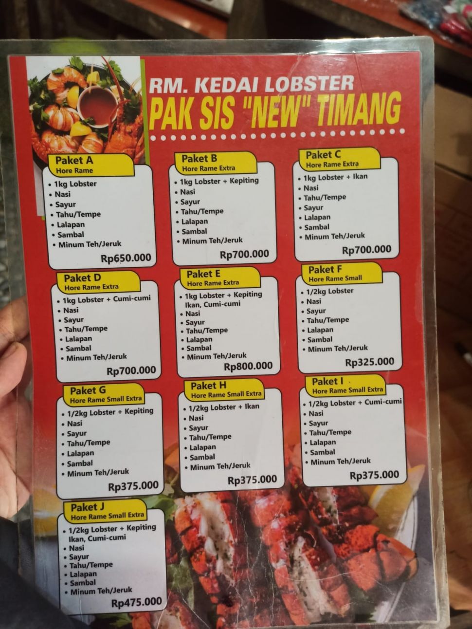 Daftar harga Kedai Lobster Pak Sis Timang (Suara/Hiromi)