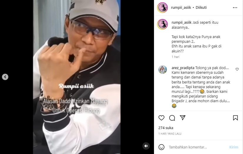 Doddy Sudrajat tidak mengakui anaknya dengan Puput (Instagram)