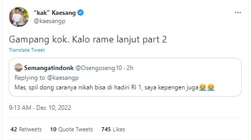 Tweet kocak Kaesang Pangarep  [Twitter/@kaesangp]