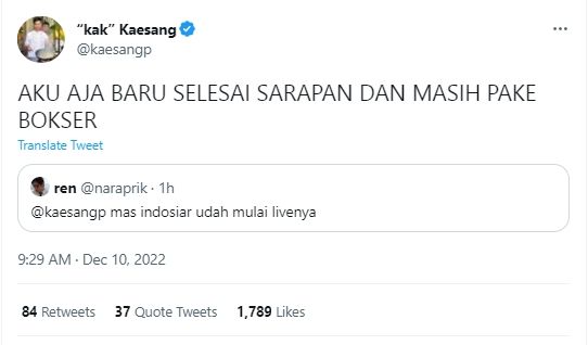 Tweet kocak Kaesang Pangarep  [Twitter/@kaesangp]