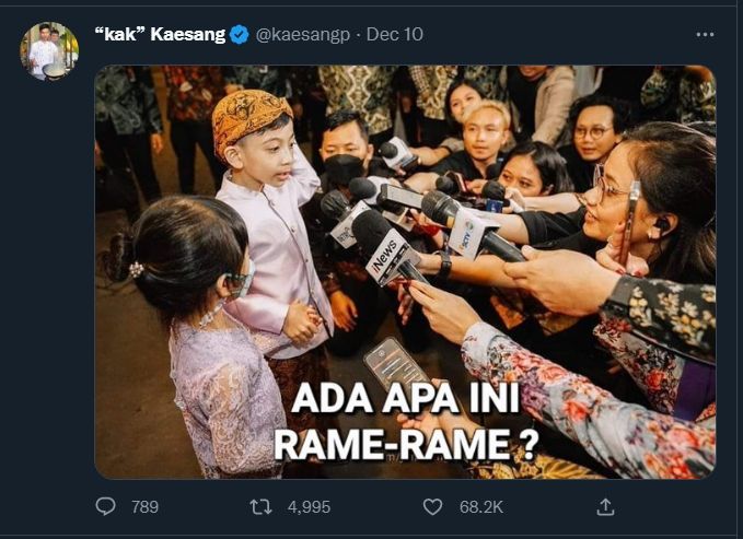 Meme pernikahan Kaesang Pangarep. (Dok. Twitter)