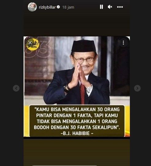 Rizky Billar menyinggung orang bodoh dalam unggahannya di Instagram.