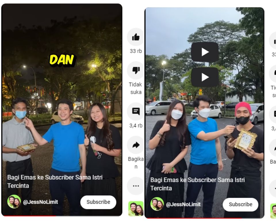 Momen Jess No Limit Bagi-bagi Emas di Jalan. (YouTube/Jess No Limit) 