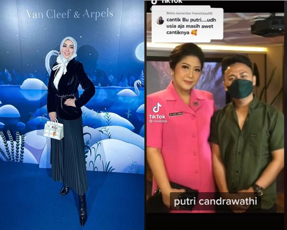 Adu Gaya Syahrini Vs Putri Candrawathi. (Instagram/princessyahrini dan TikTok/baradha_r.m.s_silalahi)