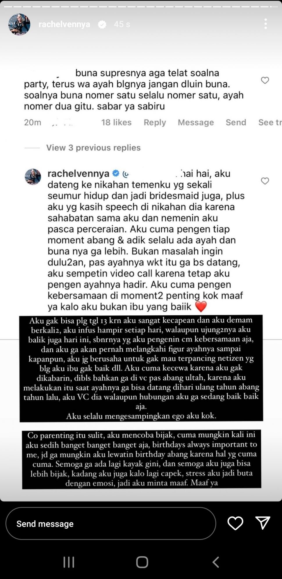 Rachel Vennya curhat susahnya co-parenting malah dihujat netizen. (Dok. Instagram)