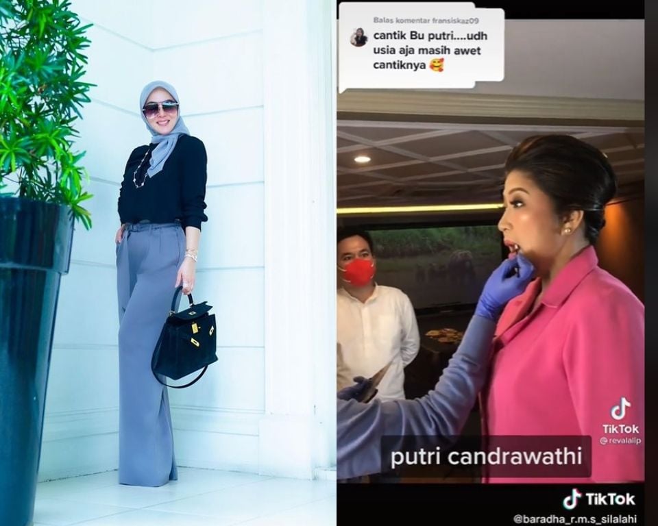 Adu Gaya Syahrini Vs Putri Candrawathi. (Instagram/princessyahrini dan TikTok/baradha_r.m.s_silalahi)