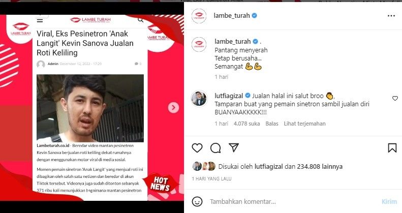 Komentar Lutfi Agizal (Instagram)