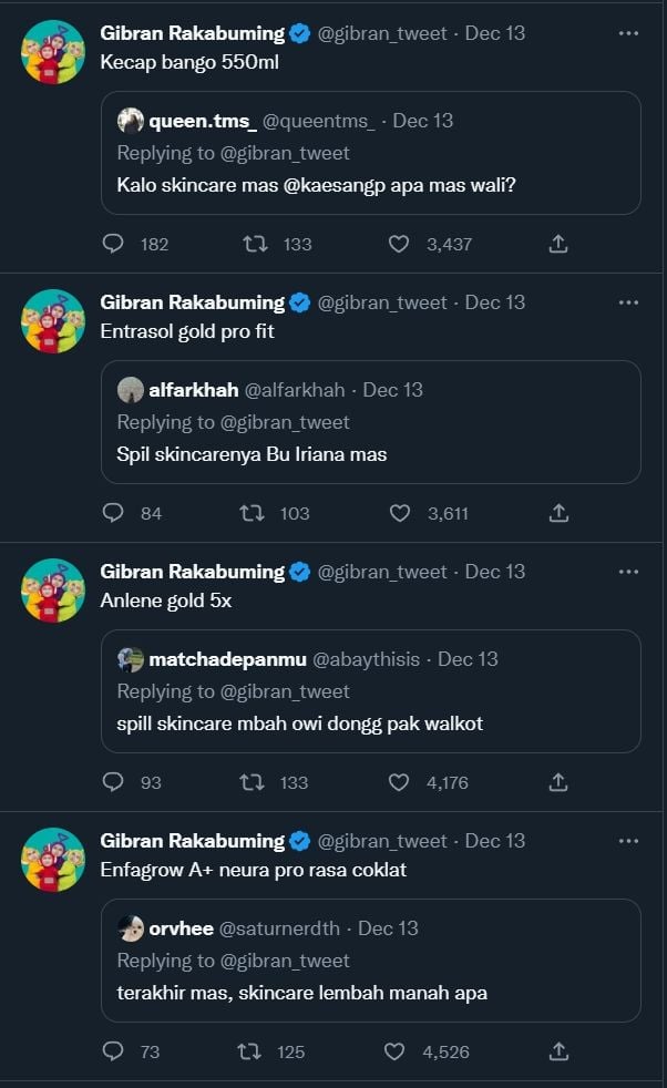 Gibran Rakabuming beberkan skincare yang digunakan keluarga Presiden Jokowi. (Dok. Twitter)