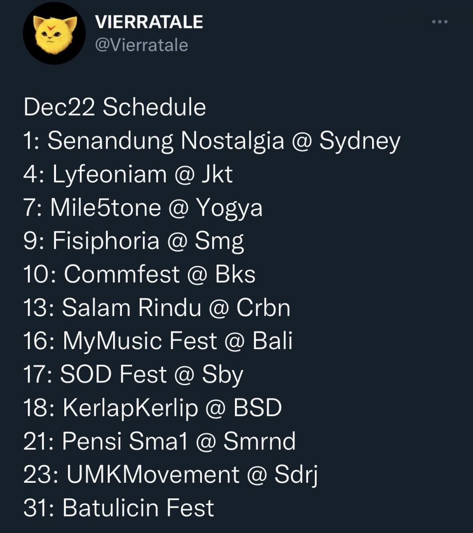 Jadwal Vierratale (Twitter)