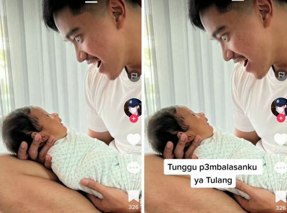 Kaesang bercanda menakut-nakuti Panembahan Al Nahyan Nasution saat masih bayi. [TikTok]