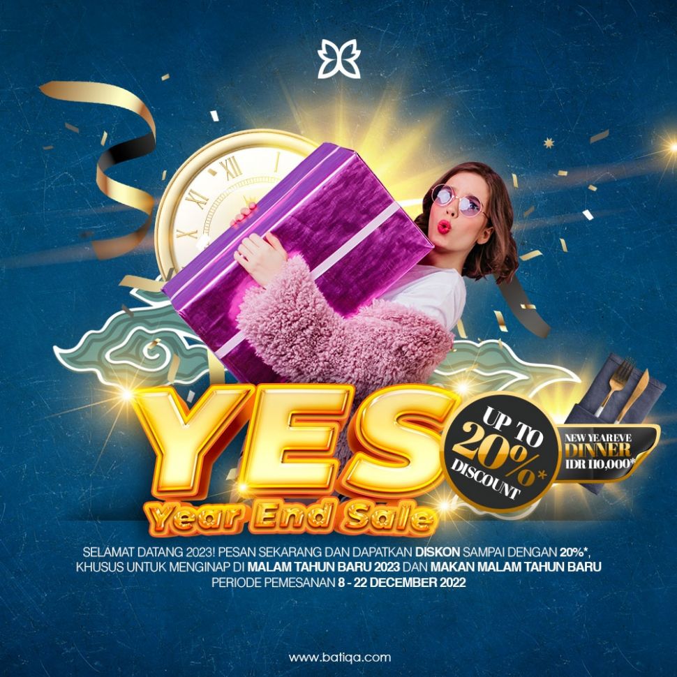 Batiqa Hotels memberikan penawaran Batiqa YES dengan diskon hingga 20% untuk malam tahun baru dan untuk Batiqa Harbolnas 12.12 diskon hingga 30% untuk liburan natal. (Dok: Batiqa Hotels)