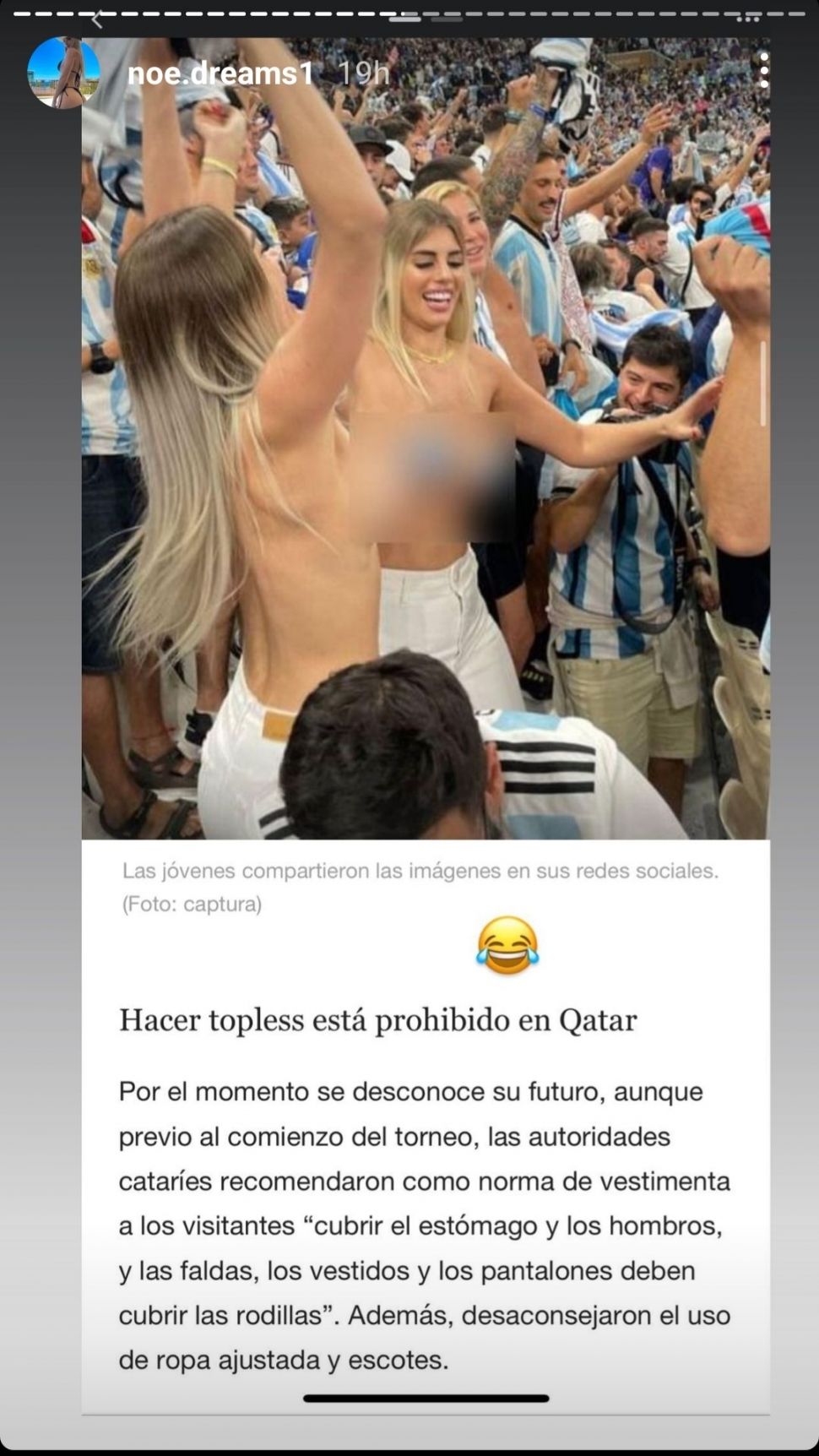 Foto Fans Argentina yang Kedapatan Telanjang Dada di Piala Dunia (Instagram)