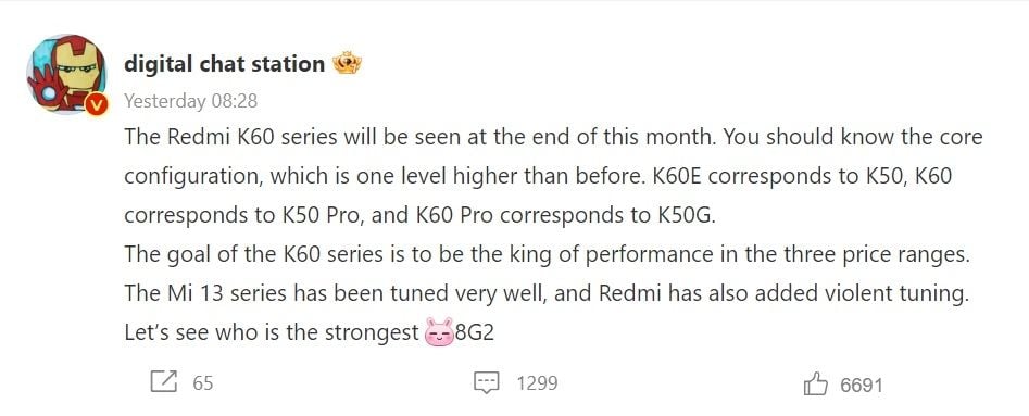 Bocoran peluncuran Redmi K60. [Weibo]