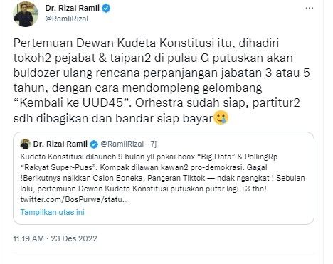 Cuitan Rizal Ramli (twitter.com/RamliRizal)