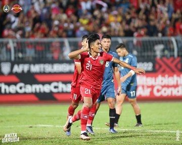 Pemain Timnas Indonesia Ramachan Sananta rayakan golnya ke gawang Brunei Darussalam dalam pertandingan kedua Grup A Piala AFF 2022 yang berlangsung di Stadion Kuala Lumpur Malaysia, Senin (26/12/2022). [Twitter PSSI]