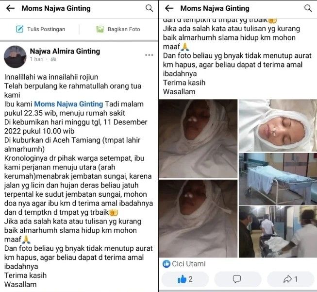 Ditagih Utang Rp 4,2 Juta, Perempuan Ini Nekat Palsukan Kematian Hingga Foto Pakai Kain Kafan. (Dok: Facebook)