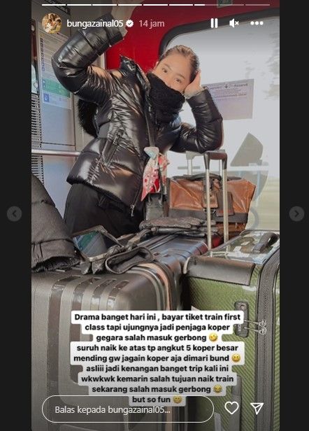 Bunga Zainal salah masuk gerbong (Instagram)