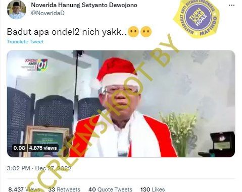 CEK FAKTA: Ma'ruf Amin Pakai Kostum Sinterklas, Ucapkan Selamat Natal dan Tahun Baru, Benarkah? (Turnbackhoax.id)