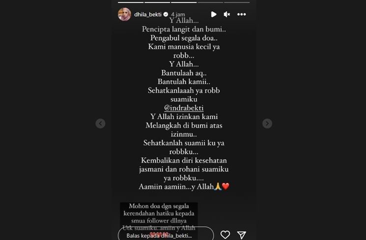 Postingan Aldila Jelita Doakan Indra Bekti (Instagram/@dhila_bekti)