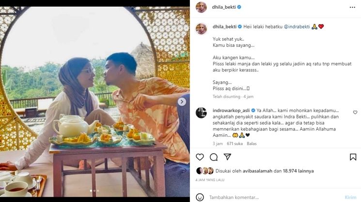 Postingan Aldila Jelita Doakan Indra Bekti (Instagram/@dhila_bekti)