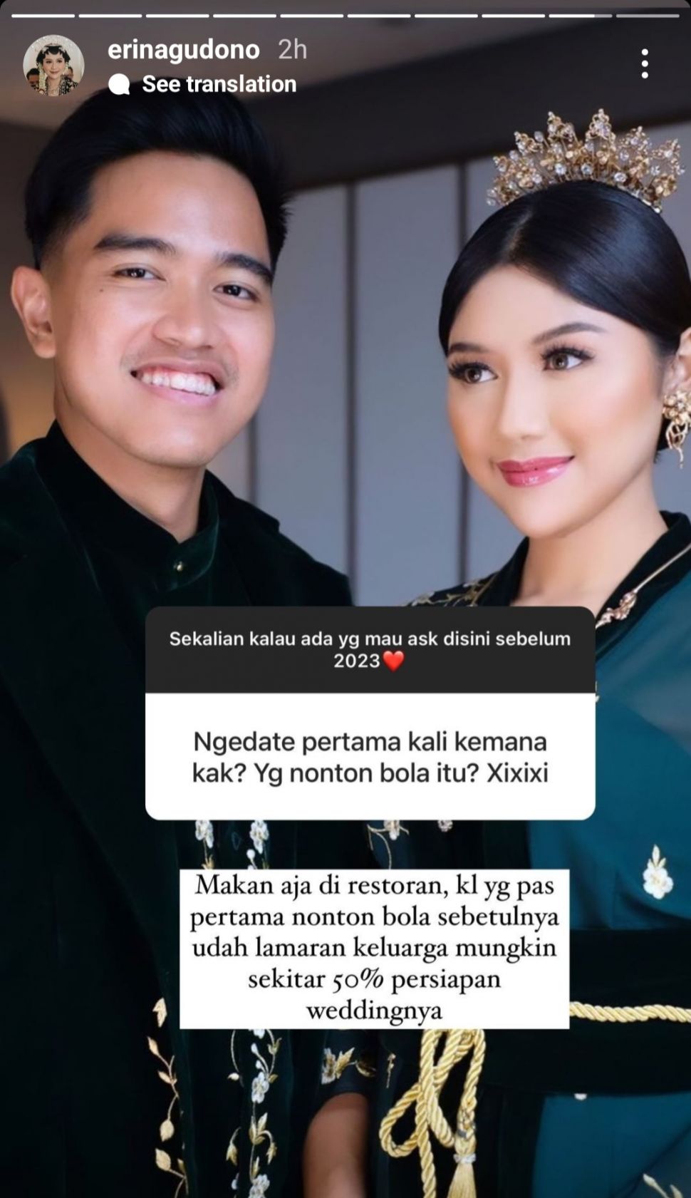 Erina Gudono Jawab Pertanyaan Soal Lokasi Kencan Pertama dengan Kaesang Pangarep (Instagram)