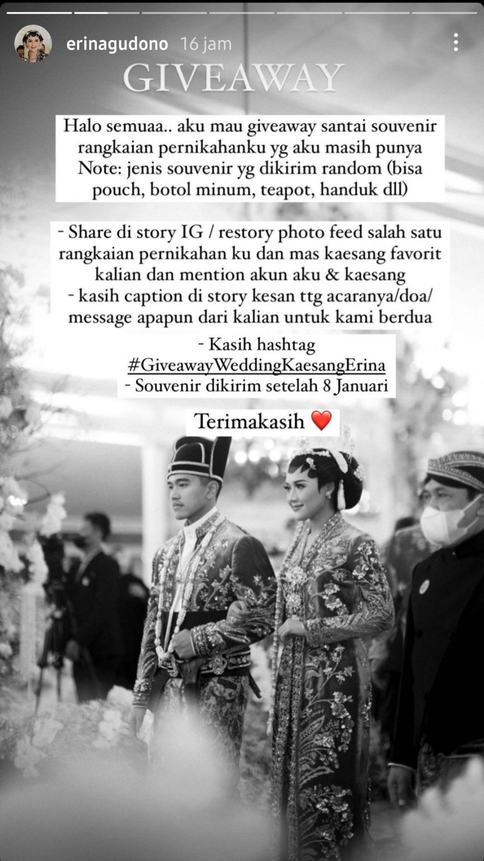 Erina Gudono Bagi-bagi Suvenir Pernikahan. (Dok. Instagram)